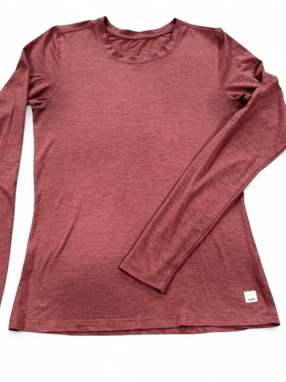 Vuori VW1038 Women's S Long Sleeve Pullover Top Heathered Rust Pink Crew Neck